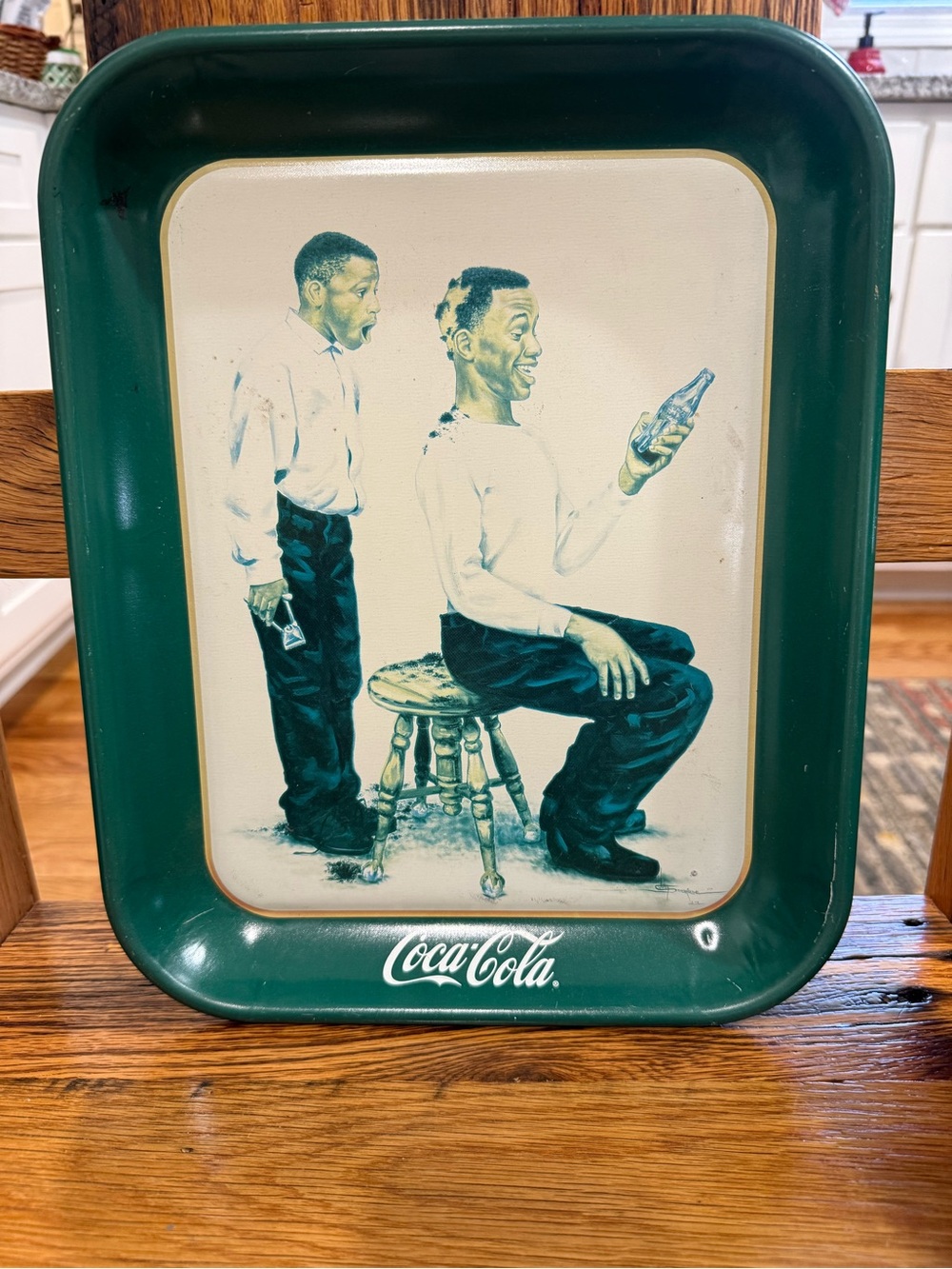 Coca-Cola Clean Smile Soda Advertising Tray 1997 Repro Green Beige White
